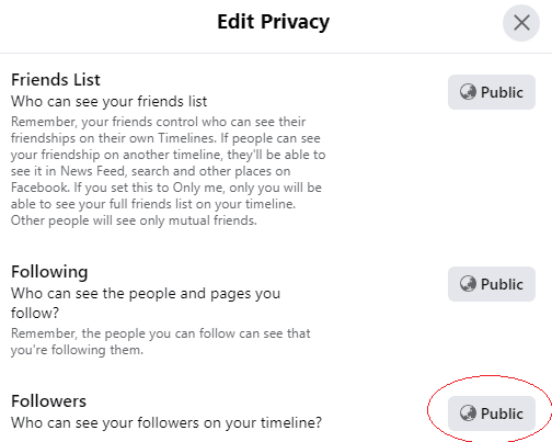 Facebook followers edit privacy public